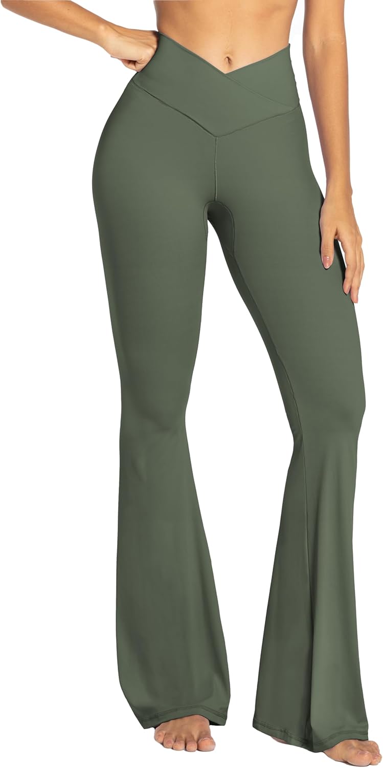 Sunzel Leggings Acampanados, Pantalones de Yoga Cruzados con Control de Abdomen, Cintura Alta y Pierna Ancha